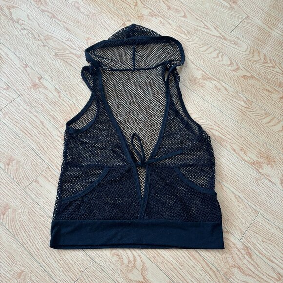 Black Orange Mesh Von Dutch Tank Top Vest with tie and hood small - Picture 2 of 3